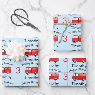 Red Fire Truck Pattern Boy's Name & Age Birthday  Sheets
