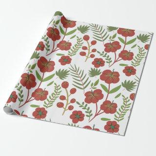 Red floral seamless pattern on white background