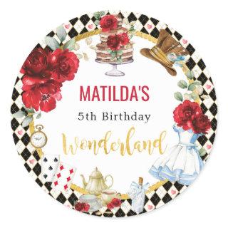 Red Flower Alice in Wonderland Birthday Tea Party Classic Round Sticker