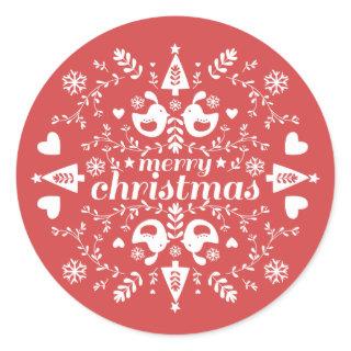 Red Folk Christmas Cheer Classic Round Sticker