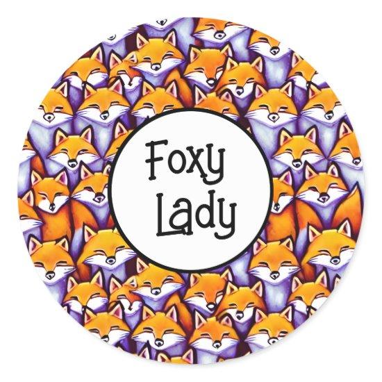 Red fox cartoon woodland funny foxy lady humor classic round sticker