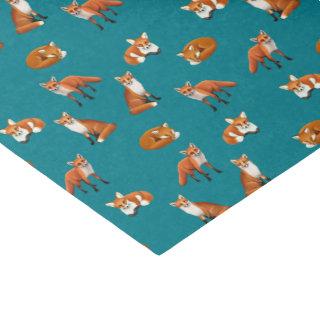 Red Fox Family Tissue Paper Teal