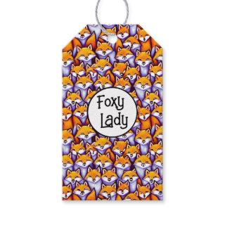 Red fox foxy lady funny doodle cartoon pattern gift tags