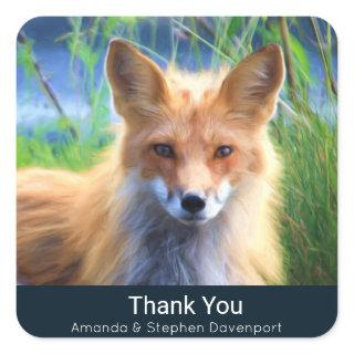 Red Fox Laying in the Grass Scenic Thank You Square Sticker