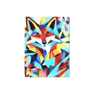 Red Fox Running Through Water Geometric Art Style Canvas Print