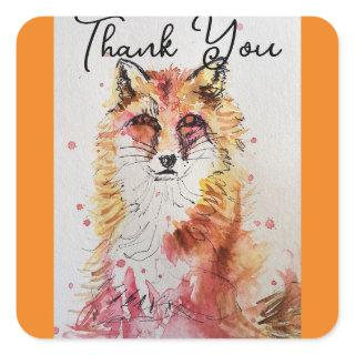 Red Fox Watercolour Birthday Party Paper Plate Square Sticker