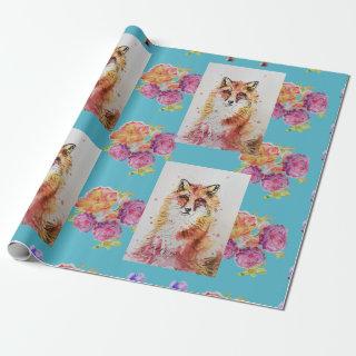 Red Fox Watercolour Woodland Teal Rose Animal Art