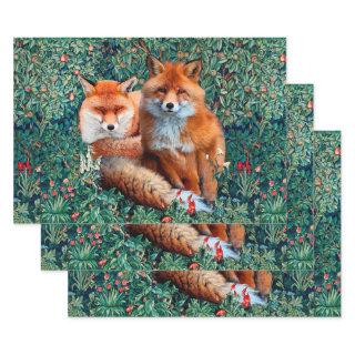 RED FOXES AMONG GREENERY, FOLIAGE AND FLOWERS   SHEETS