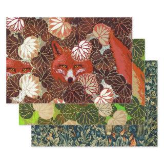 RED FOXES AMONG WHITE GREEN LEAVES AND FOLIAGE  SHEETS