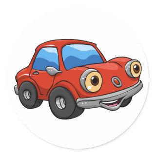 Red Funny car cartoon - Choose background color Classic Round Sticker