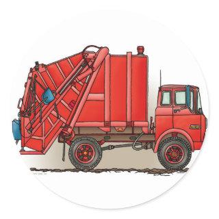 Red Garbage Truck Classic Round Sticker