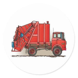 Red Garbage Truck Classic Round Sticker