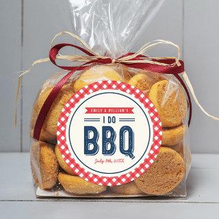Red Gingham and Blue I Do BBQ Engagement Party Classic Round Sticker