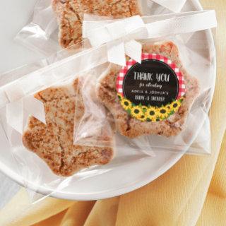 Red Gingham & Sunflowers Baby-Q Shower Thank You Classic Round Sticker