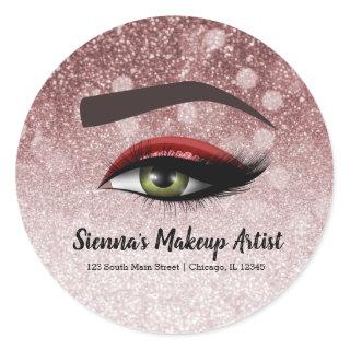 Red glam lashes eyes | makeup artist classic round sticker