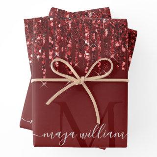 Red Glitter Drips Personalized Monogram And Name  Sheets
