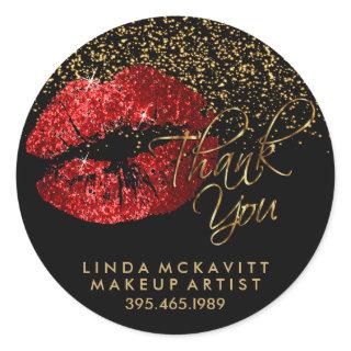 Red Glitter Lipstick - Thank You Classic Round Sticker