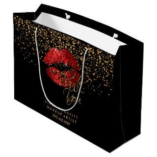 Red Glitter Lipstick - Thank You Large Gift Bag