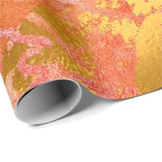 Red Gold Abstract Peach Marble Shiny Metallic