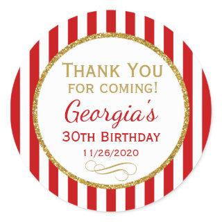 Red Gold Birthday Thank You For Coming Favor Tags