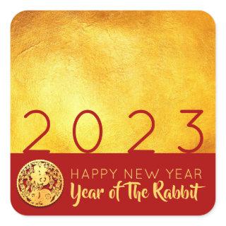 Red Gold Chinese Rabbit paper-cut 2023 SqS Square Sticker