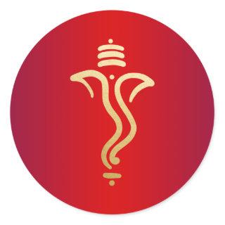 Red Gold Festive Ganesh/ Indian God Classic Round Sticker