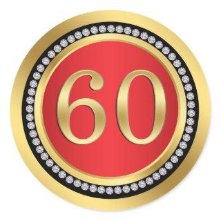 Red, gold, print diamonds 60th Wedding Anniversary Classic Round Sticker