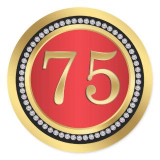 Red, gold, print diamonds 75th Wedding Anniversary Classic Round Sticker