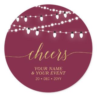 Red & Gold String Lights Cheers Event Favor Gift Classic Round Sticker