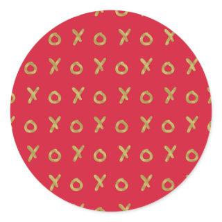 Red & Gold X O XO XO's Trendy Cute Classic Round Sticker
