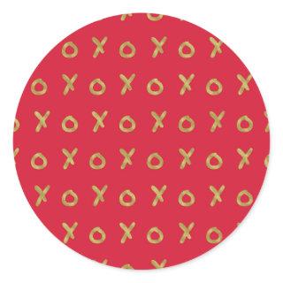 Red & Gold X O XO XO's Trendy Cute Classic Round Sticker