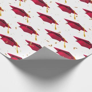 Red Graduation Caps and Gold Confetti