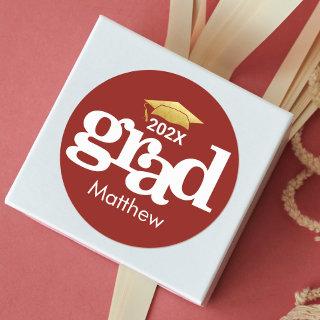 Red Graduation Gold Simple Bold Modern Typography Classic Round Sticker