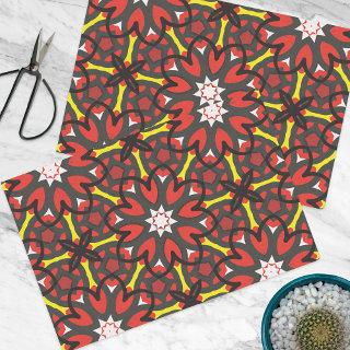 Red Gray Floral Folk Art Ethnic Geometric Pattern Tissue Paper