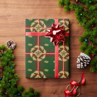 Red Green and Gold Holly and Berry with Stripes