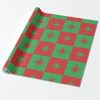 Red green checkered retro Christmas  starbursts