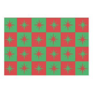 Red green checkered retro Christmas  starbursts    Sheets