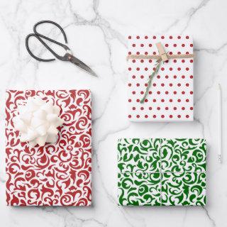 Red Green Colored Damask Polkadots On Crisp White  Sheets