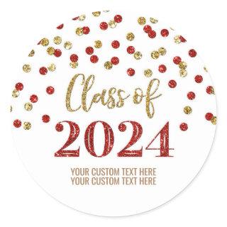 Red Green Confetti Graduation 2024 Classic Round Sticker