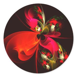 Red Green Floral Modern Abstract Art Pattern #02 Classic Round Sticker