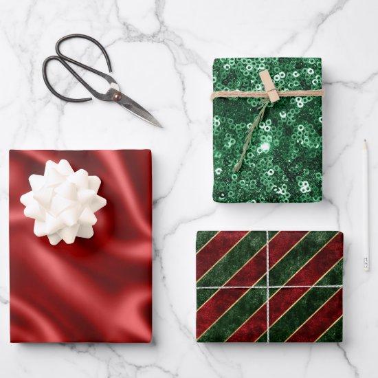 Red & Green Holiday Satin & Glitter Christmas  Sheets