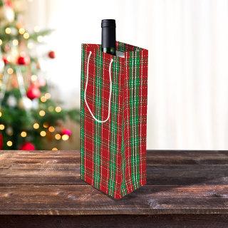 Red Green Holiday Winter Rustic Christmas Plaid Wine Gift Bag