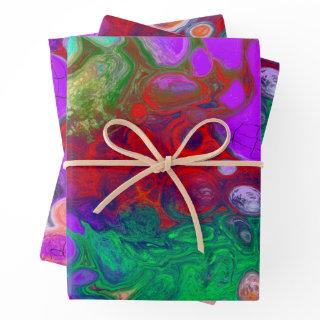 Red, Green, Purple Colorful Digital Fluid Art    Sheets