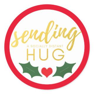 Red Green Sending a Socially Distant Hug Christmas Classic Round Sticker