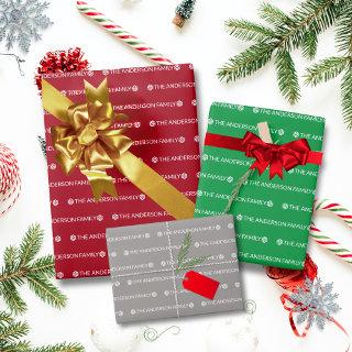 Red Green Silver Repeating Name Pattern Christmas  Sheets