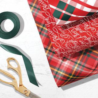 Red & Green Tartan Plaid Christmas Typography  Sheets