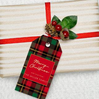 Red Green Tartan Plaid Minimal Elegant Gift Tags