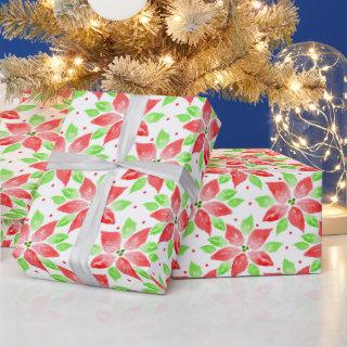 Red Green Watercolor Poinsettia Pattern Wrapping P