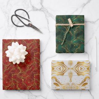 Red Green White Abstract Gold Glitter Pouring   Sheets