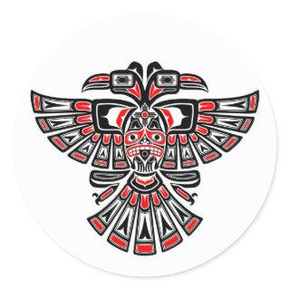 Red Haida Two Headed Spirit Bird on White Classic Round Sticker